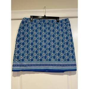 Talbots Plus Women's Blue/White Turquoise Pencil Skirt Sz 16W Geometric, classic
